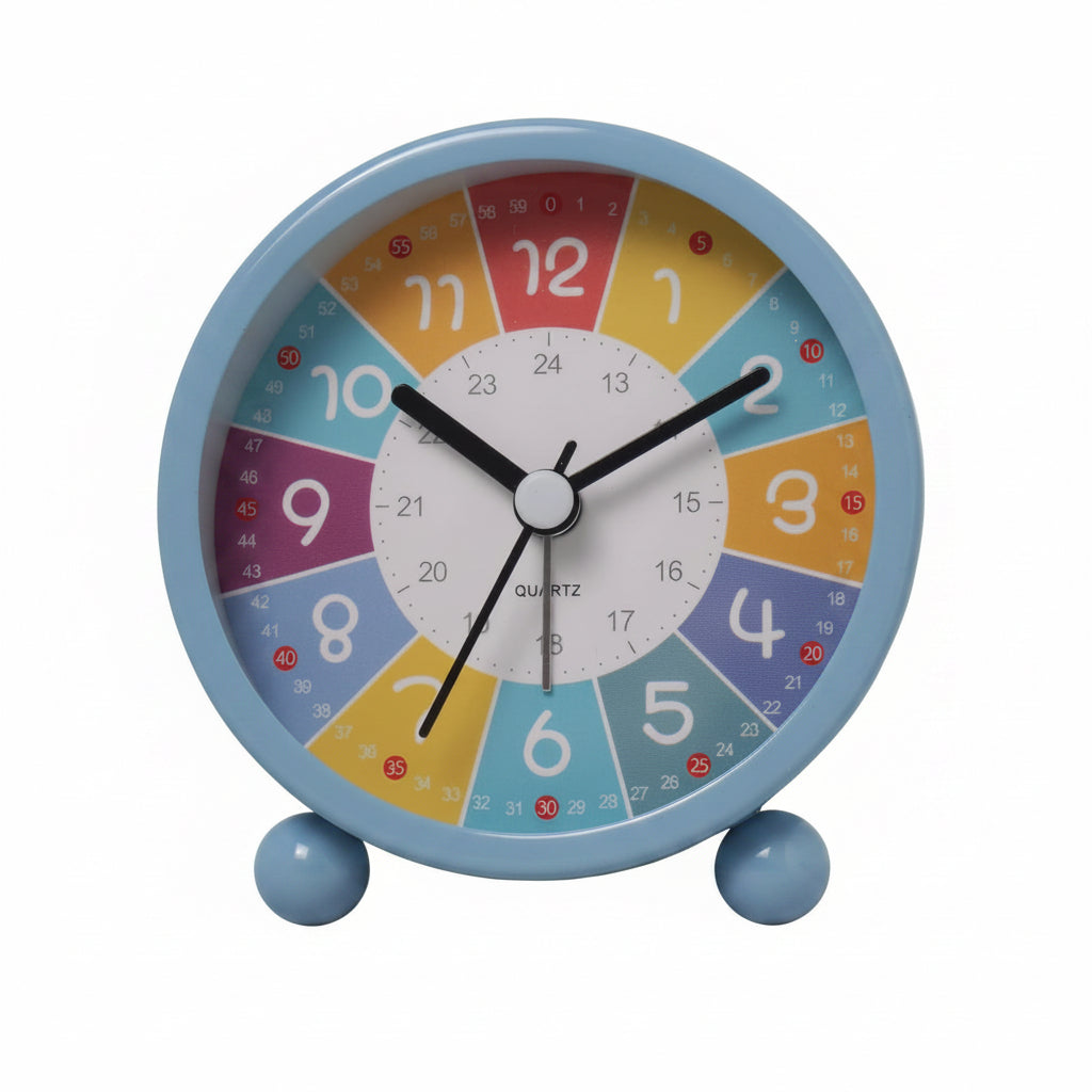 Lancoon Cute Alarm Clock with Color Coded Time Zones Digital Dial Silent Movement Metal Casing Blue